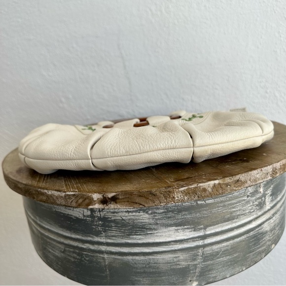 BaBee D Leather Whimsical Mushroom Embroidered Hand Bag Hobo with Wood Handles - Picture 12 of 16